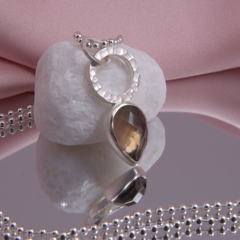 Rauchquarz Anhänger Hammerschlag Silber